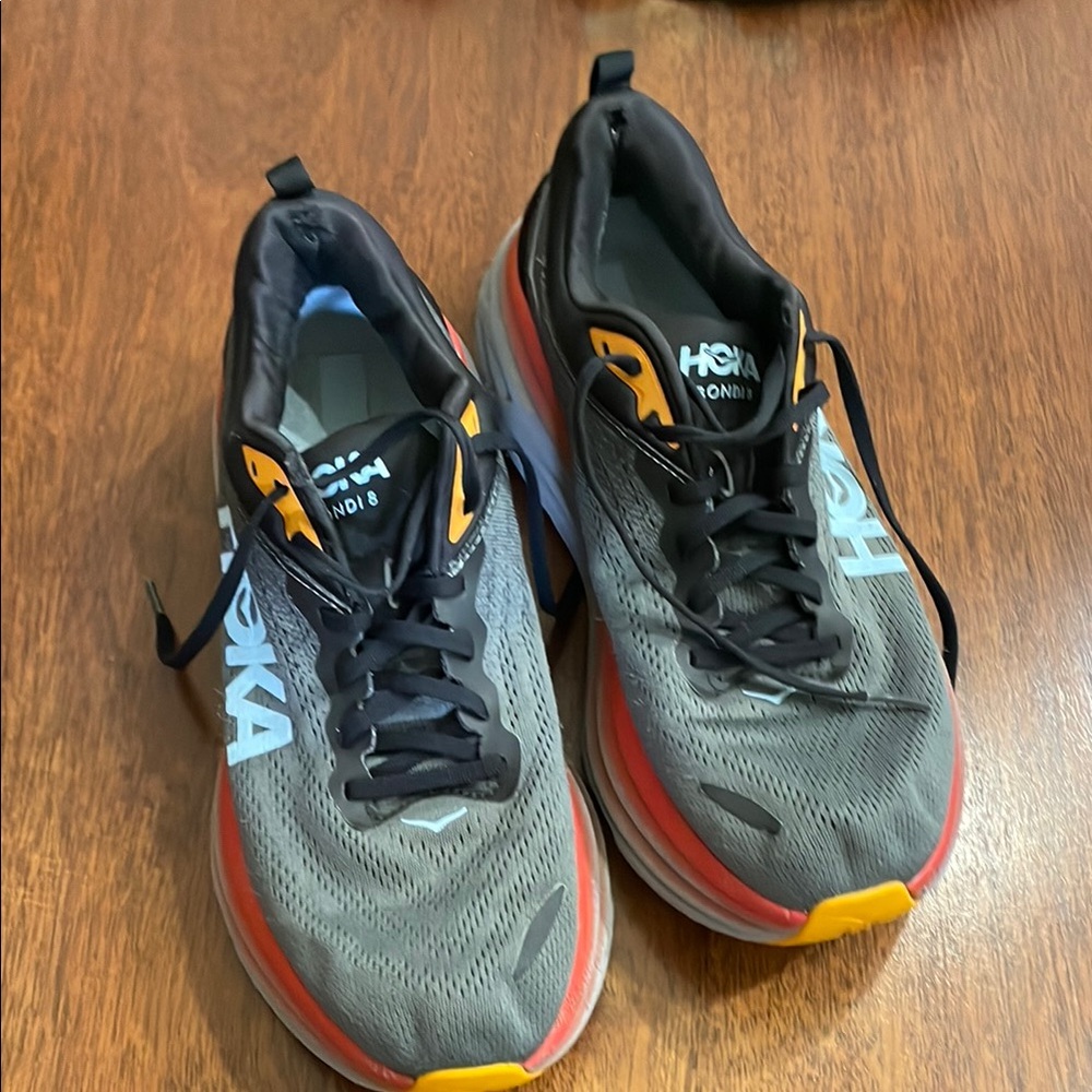 Hoka One (Bondi 8) Gray and Orange Running Shoes